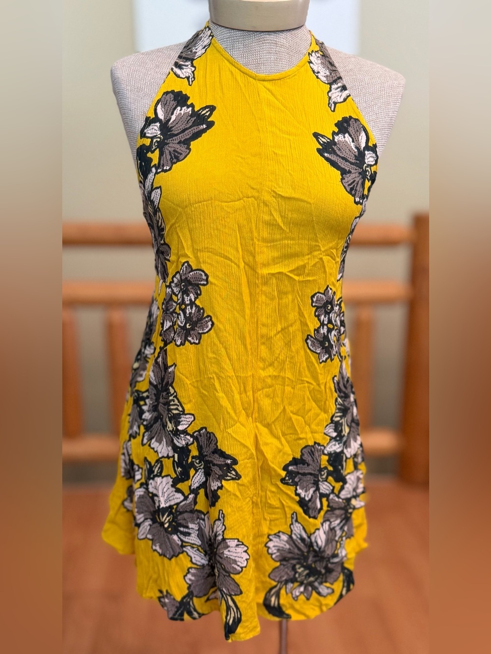Yellow Floral Halter Women's Top